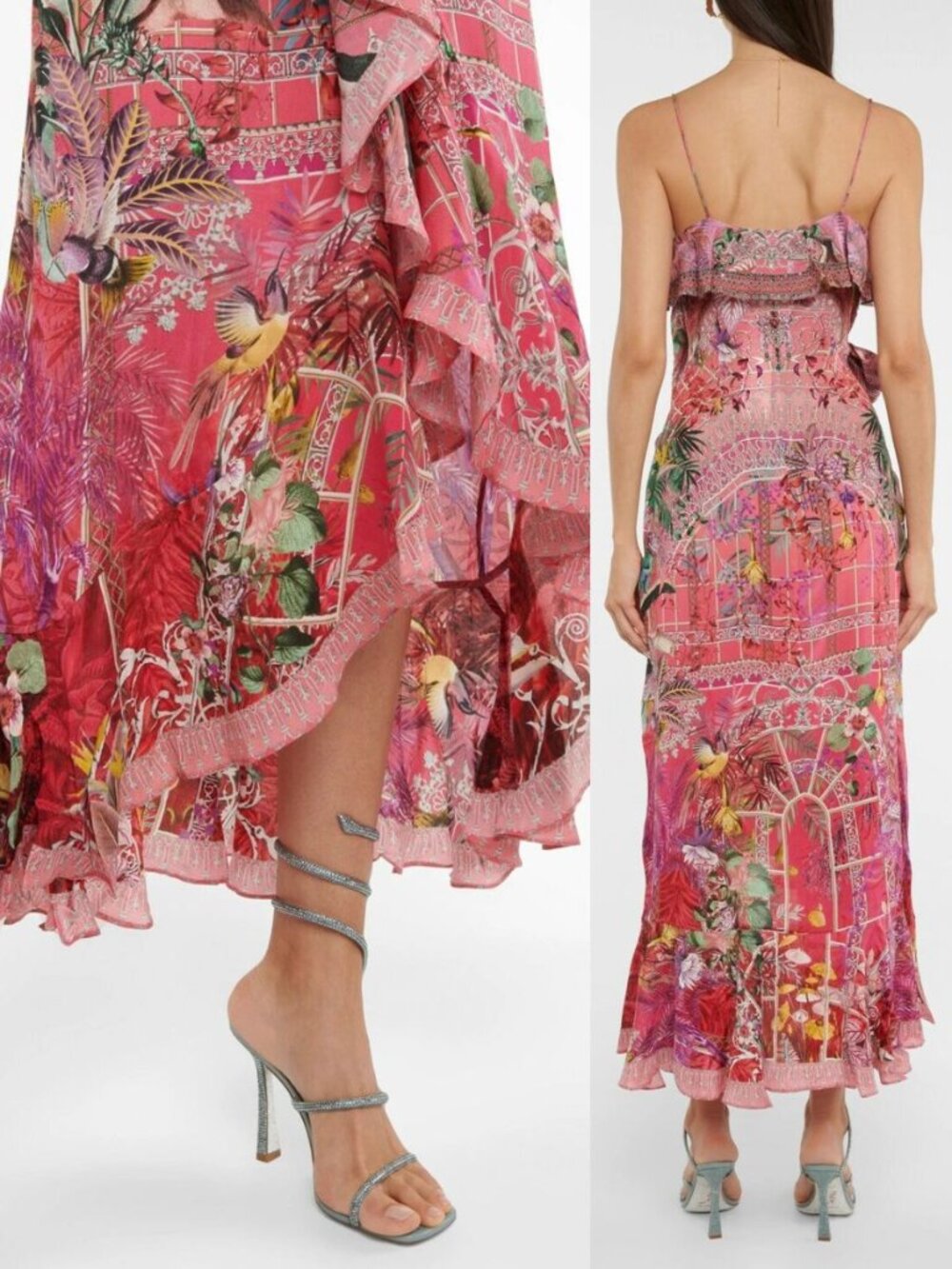 Camilla Long Wrap‎ Midi Dress Glasshouse Romance Pink Frill Rhinestone Size XXS - Picture 13 of 13